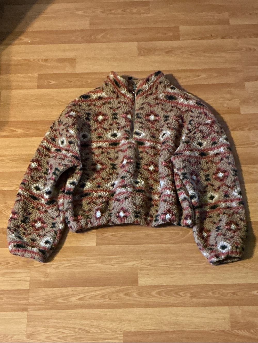 Love Tree Rust Multi Patterned Sherpa Half-Zip Pullover